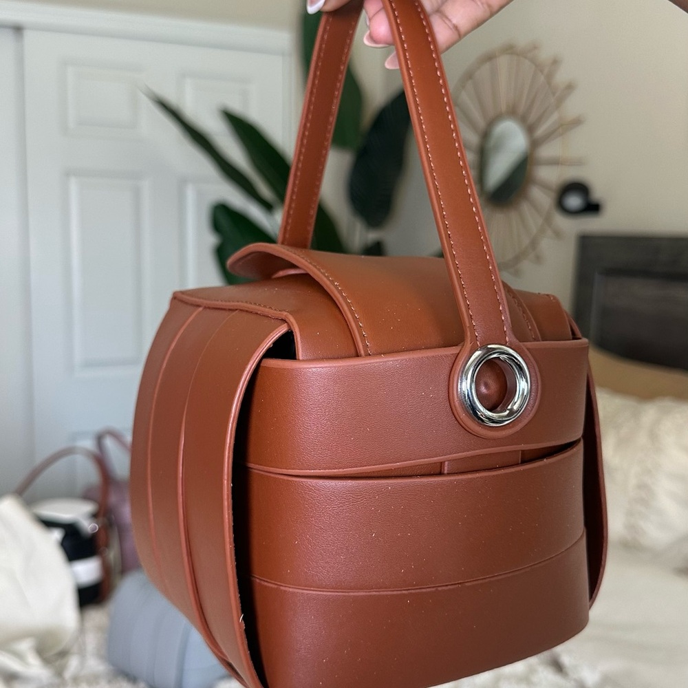 Brown Structured Top-Handle Women's Bag
